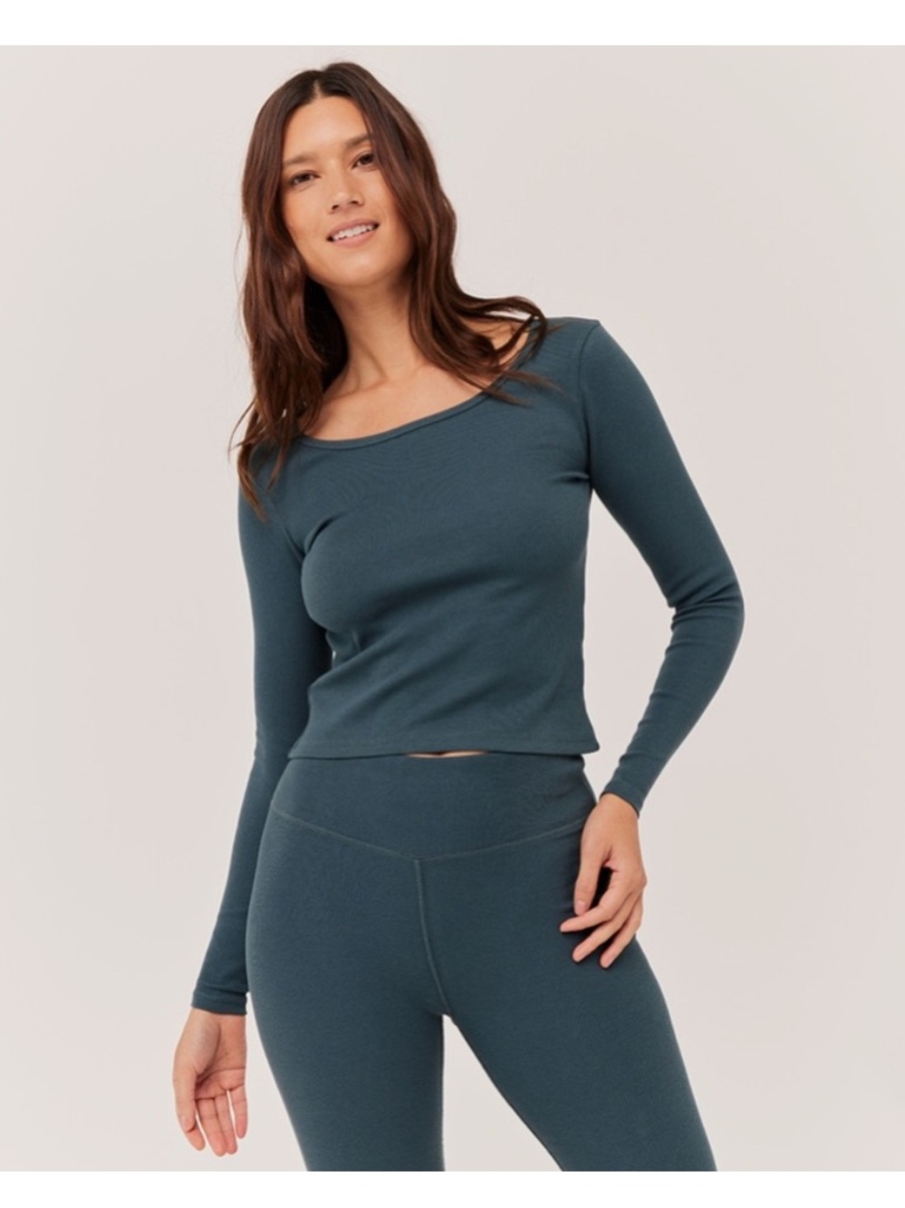 Pact Cropped Long Sleeve Top Ribbed Teal Blue XXL 2XL
